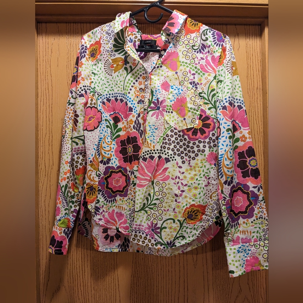 J. Crew Floral pop-over shirt, size 12